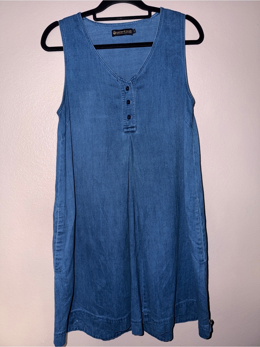 United By Blue Denim-Blue Sleeveless V-Neck A-Line Mini Dress